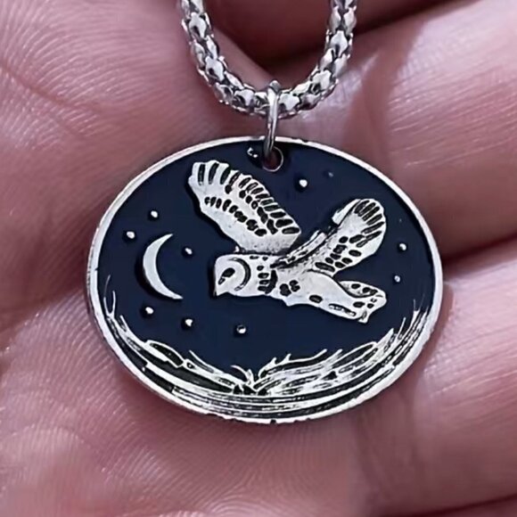 Owl and Moon Oval Pendant and Necklace #1404 - Picture 5 of 8